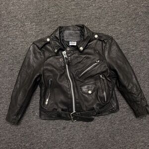 Branded Garments Kids Black  Biker Leather Jacket Sz 8 Made In USA Vintage